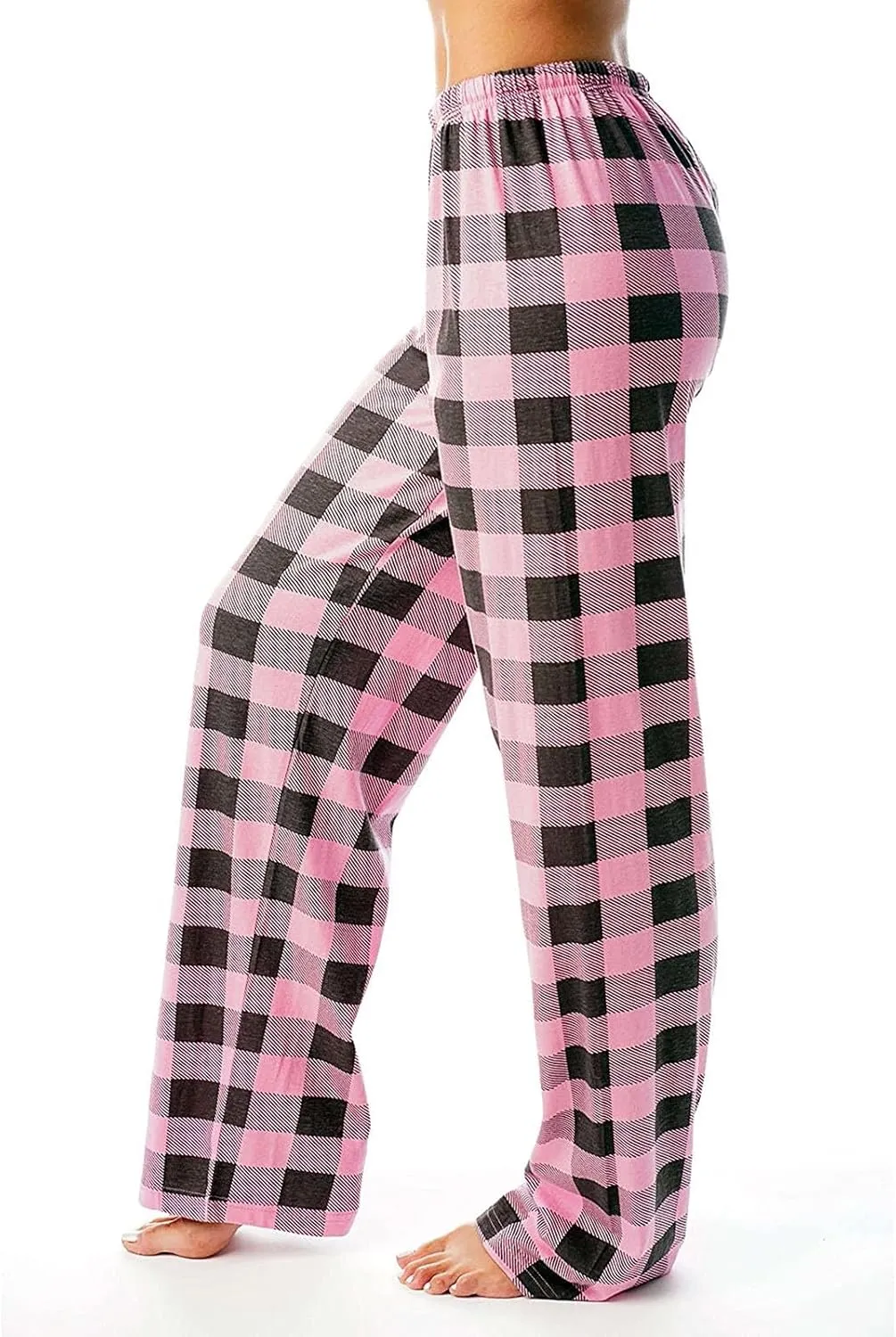 Buffalo Plaid Pajama Pants Women Comfy Soft Wide Leg Pj Pants Drawstring High Waist Baggy Cotton Wide Leg Pants