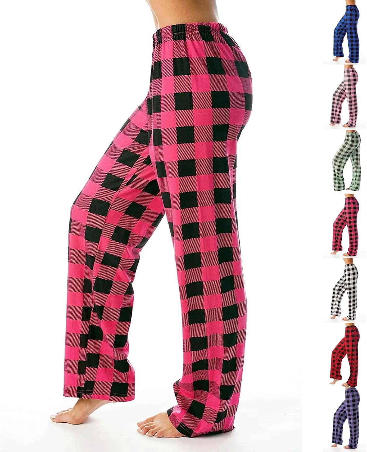 Buffalo Plaid Pajama Pants Women Comfy Soft Wide Leg Pj Pants Drawstring High Waist Baggy Cotton Wide Leg Pants