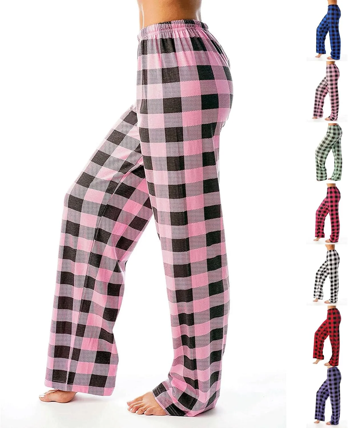 Buffalo Plaid Pajama Pants Women Comfy Soft Wide Leg Pj Pants Drawstring High Waist Baggy Cotton Wide Leg Pants