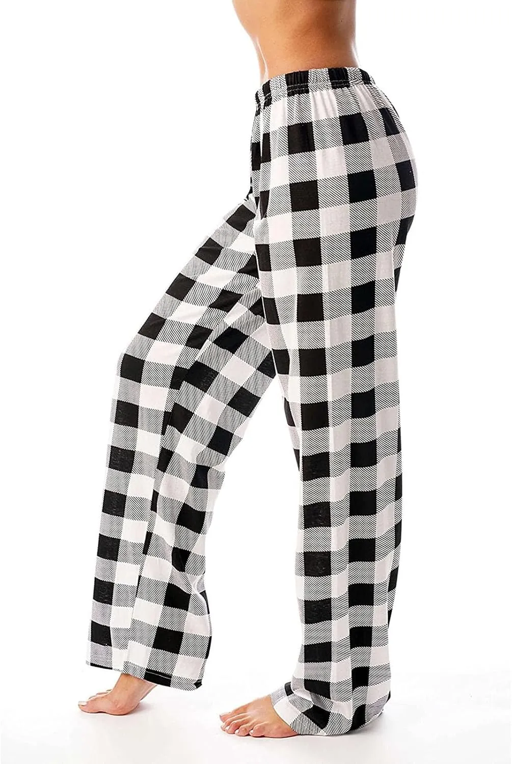 Buffalo Plaid Pajama Pants Women Comfy Soft Wide Leg Pj Pants Drawstring High Waist Baggy Cotton Wide Leg Pants