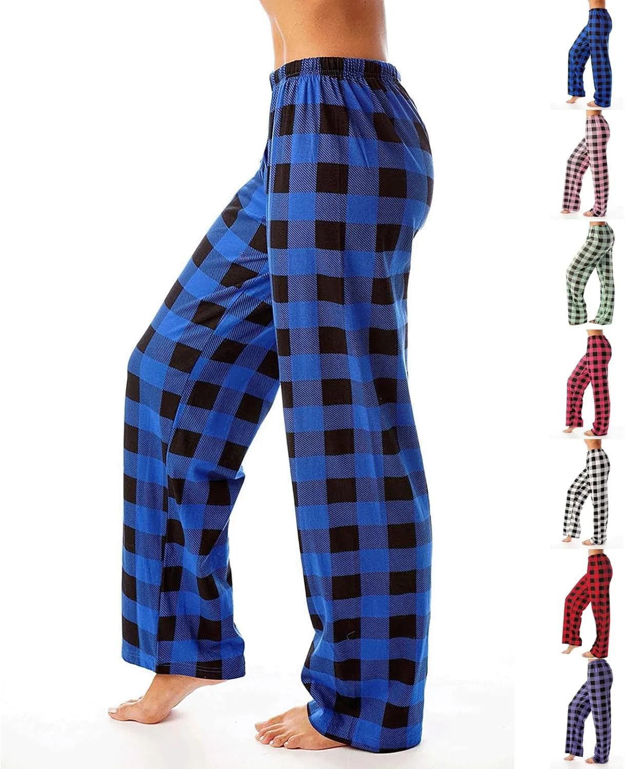 Buffalo Plaid Pajama Pants Women Comfy Soft Wide Leg Pj Pants Drawstring High Waist Baggy Cotton Wide Leg Pants