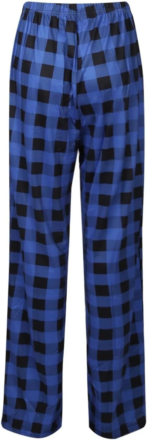 Buffalo Plaid Pajama Pants Women Comfy Soft Wide Leg Pj Pants Drawstring High Waist Baggy Cotton Wide Leg Pants