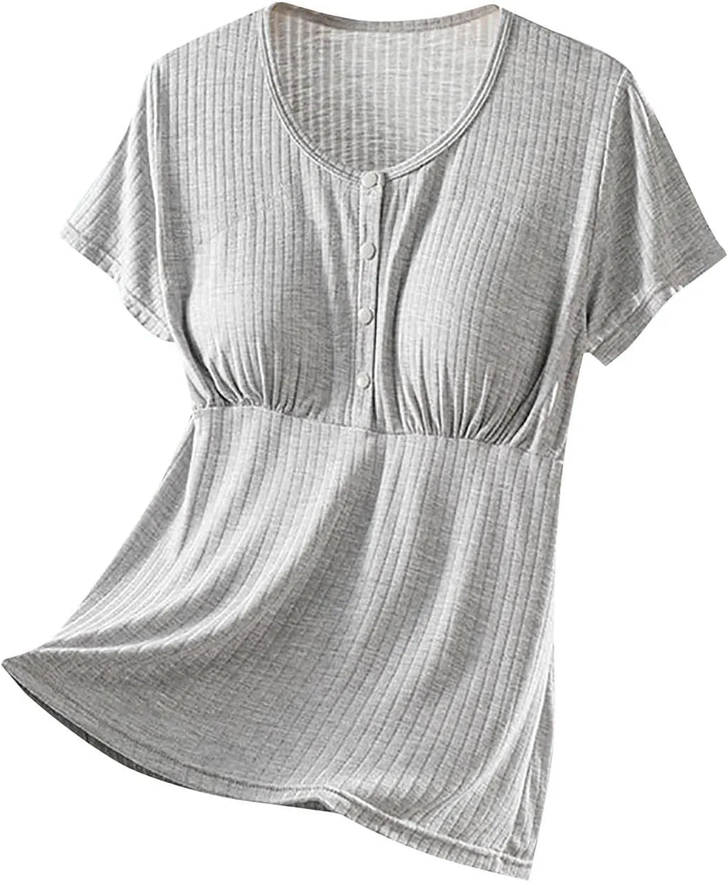Built-in Bra Nursing Tops for Breastfeeding Women Soft Modal Pajamas Comfy Button Up Short Sleeve Summer Sleepwear T-Shirts