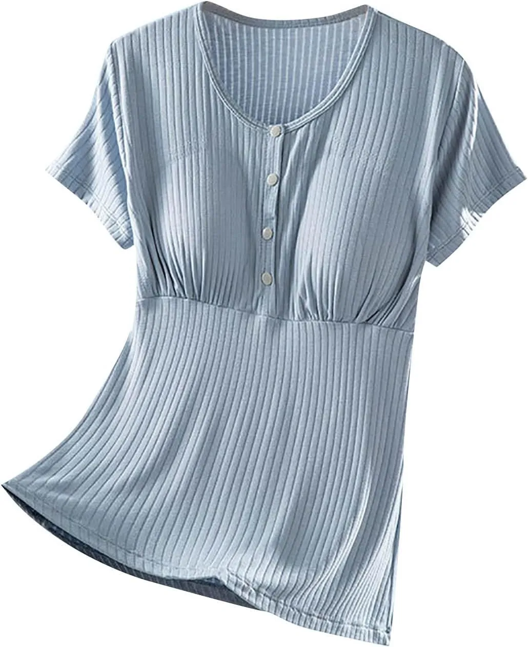 Built-in Bra Nursing Tops for Breastfeeding Women Soft Modal Pajamas Comfy Button Up Short Sleeve Summer Sleepwear T-Shirts