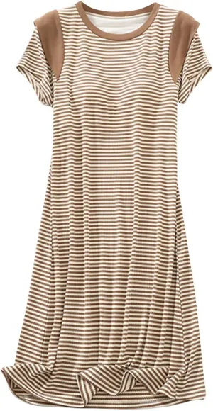 Bulit-in-Bra Striped Nightgowns for Women Short Sleeve Loose Crew Neck Pajamas Dress Soft Modal Summer Short Sleepwear