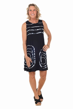Youthful Look Natural Tones Bullseye Tie-Dye Sleeveless Dress