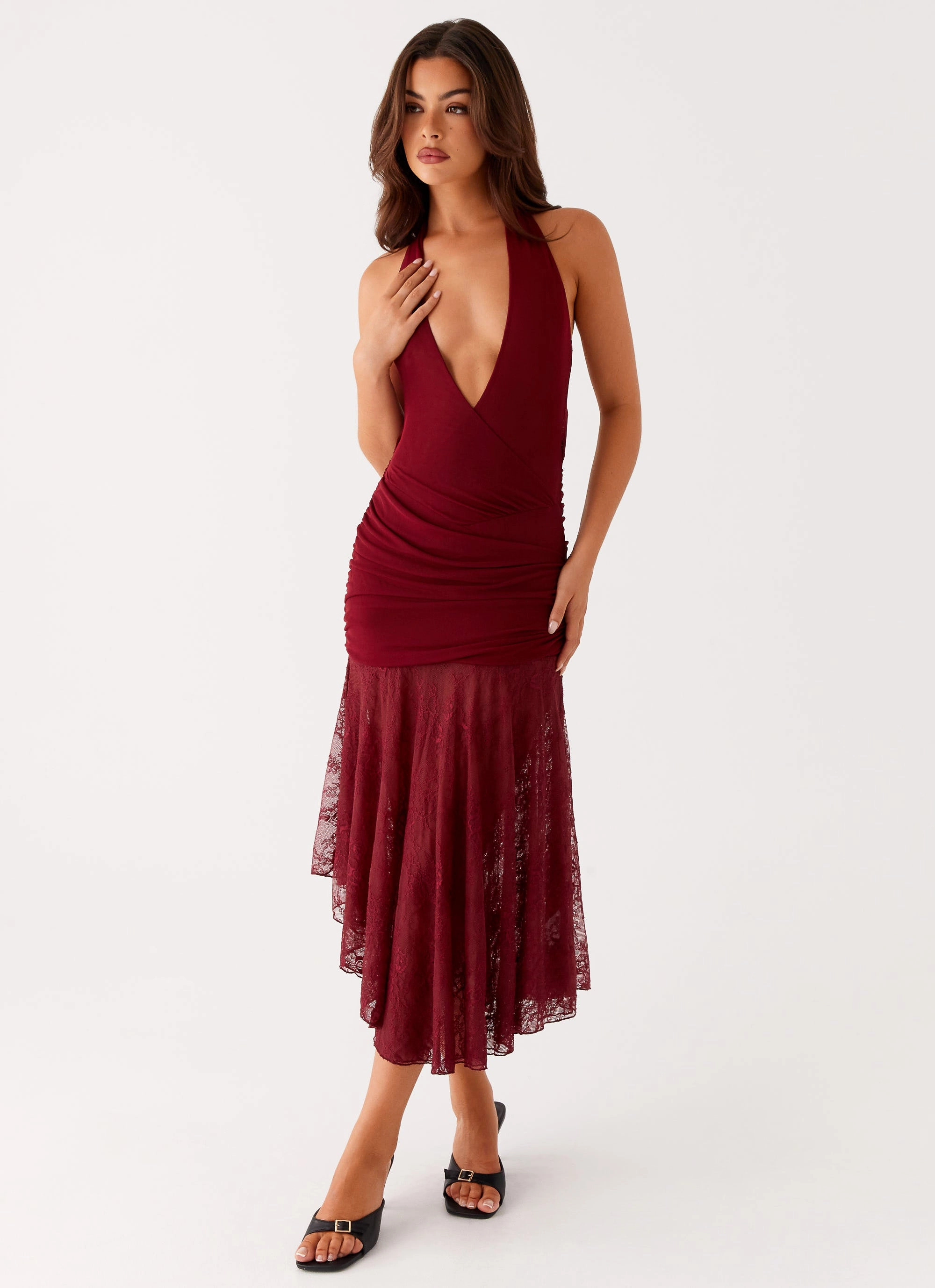 Clean Touch Burnout Midi Dress - Maroon