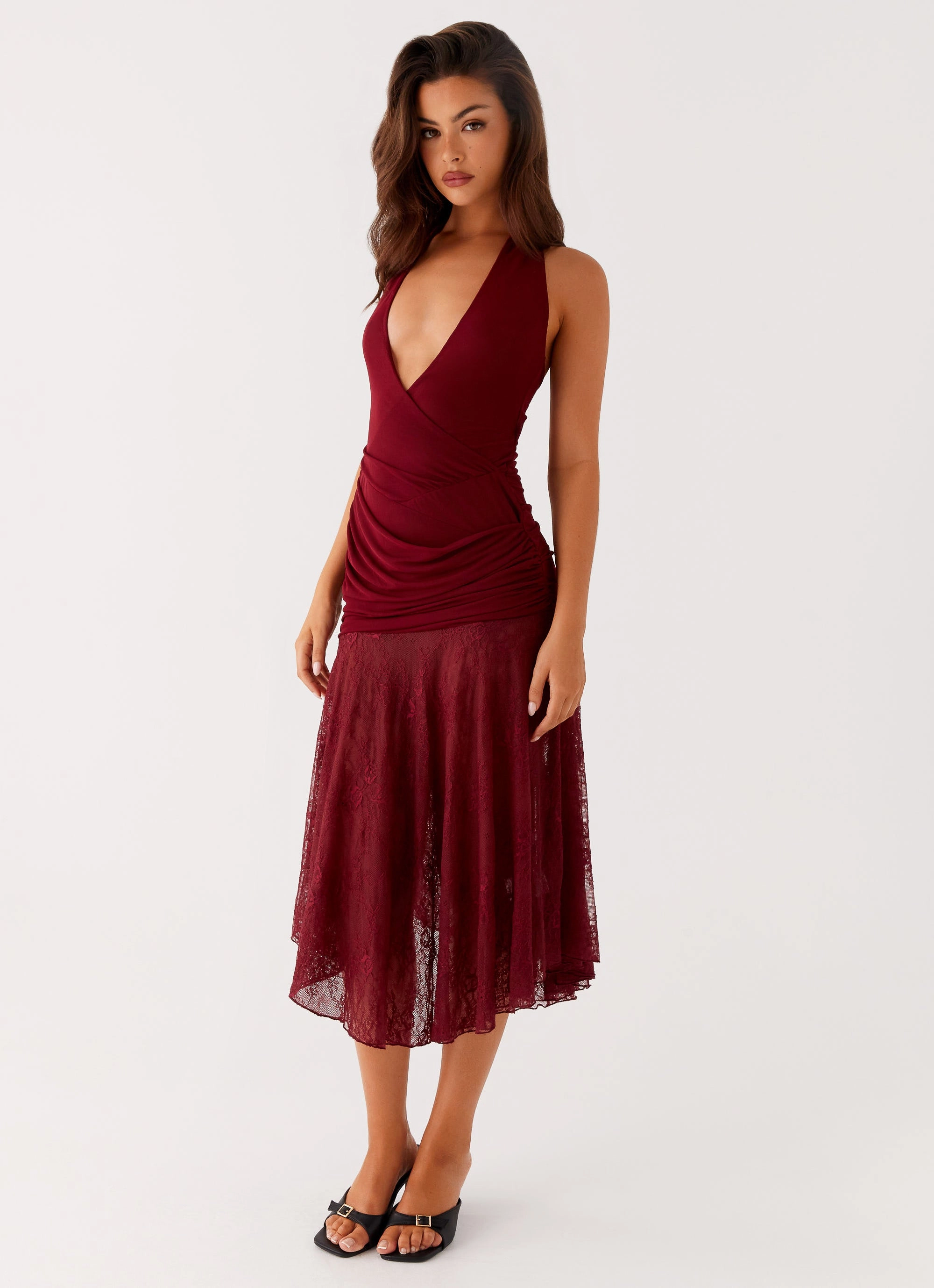 Burnout Midi Dress - Maroon Minimalist feel
