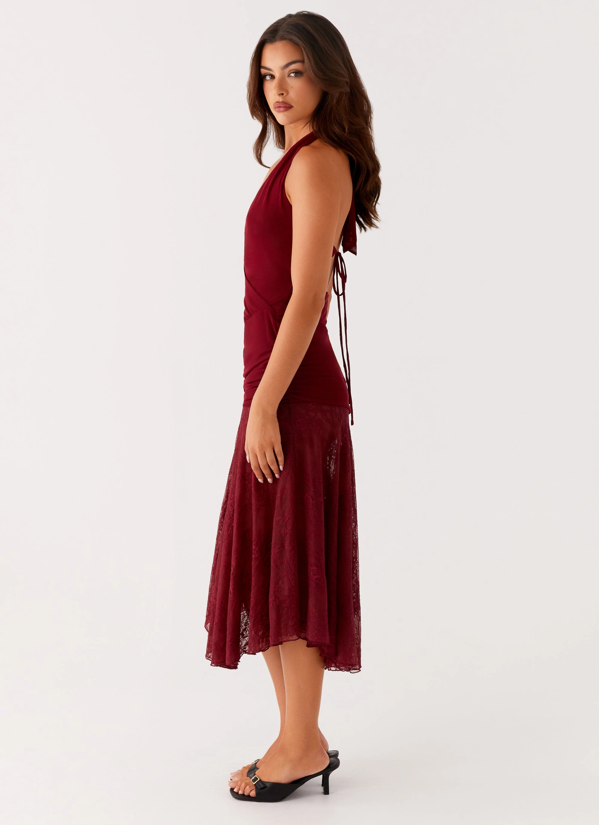 Burnout Midi Dress - Maroon Sleek Cut Light Wrap