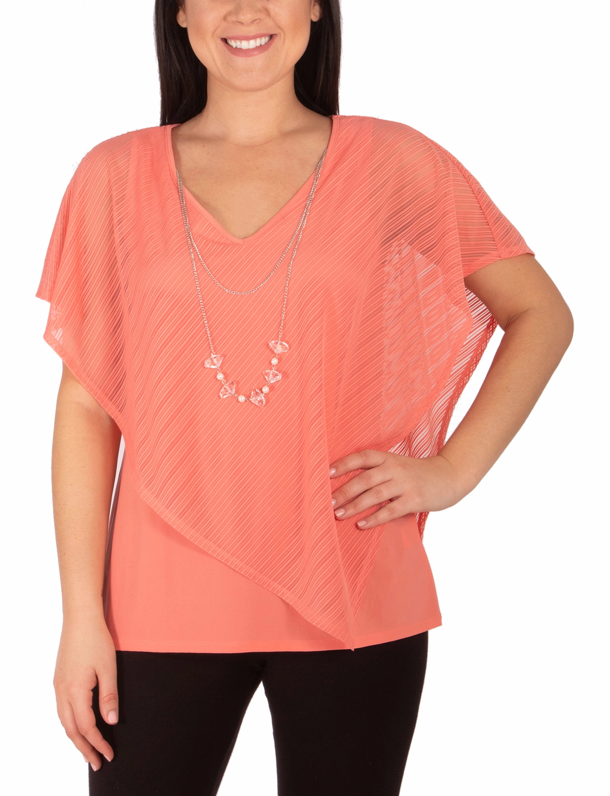 Basic Sweatshirt Burnout Poncho Top With Removable Necklace