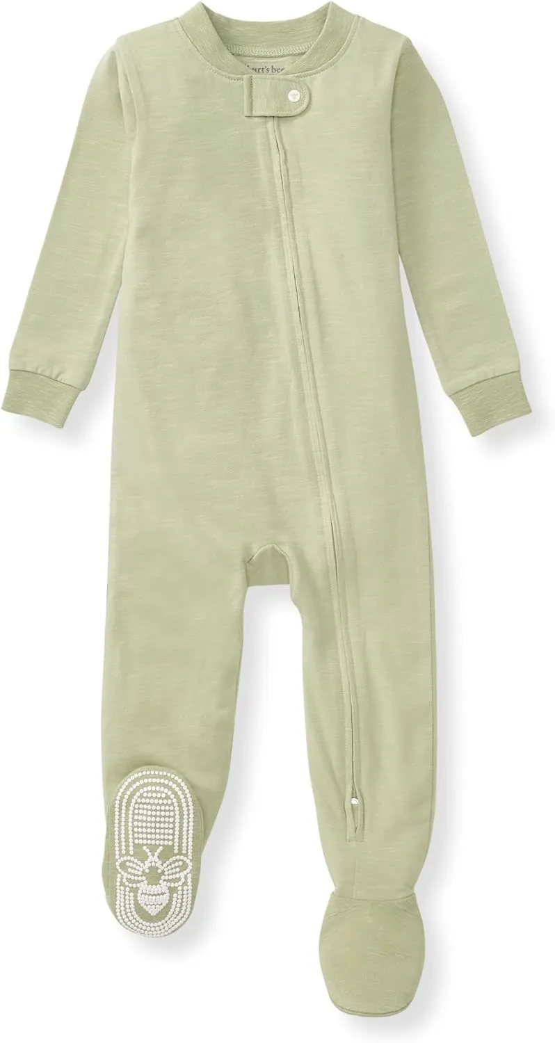 Burt's Bees Baby unisex-baby Honeysoft Sleeper Pajamas, Zip Front Non-Slip Footed Footie PJs, Organic Cotton & Lyocell
