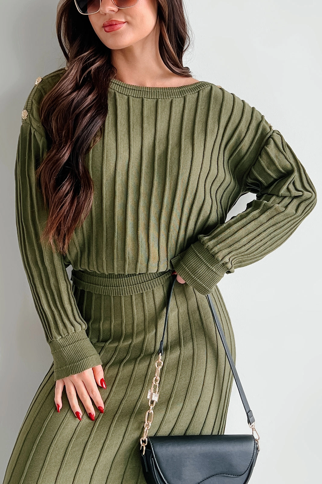 Business Talks Button Detailed Sweater (Olive) Lightweight Fabric RawEdgedDesign