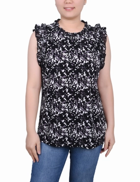 BondedSeams Petite Sleeveless Crepe Top With Chiffon Ruffles