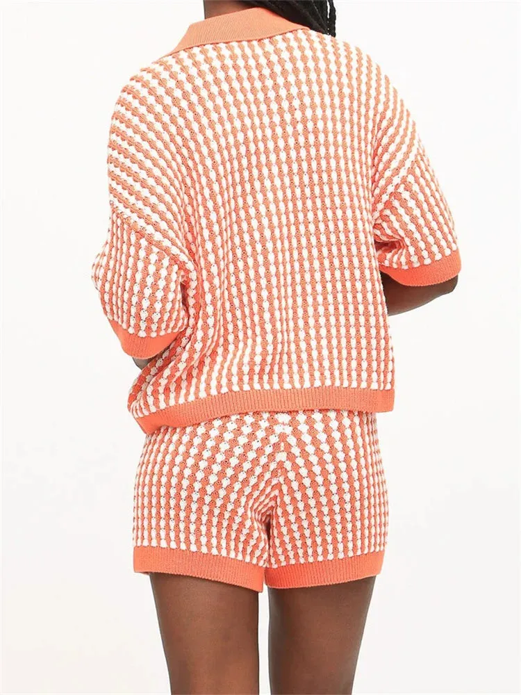 Button-Up Top & Shorts Knitted Loungewear