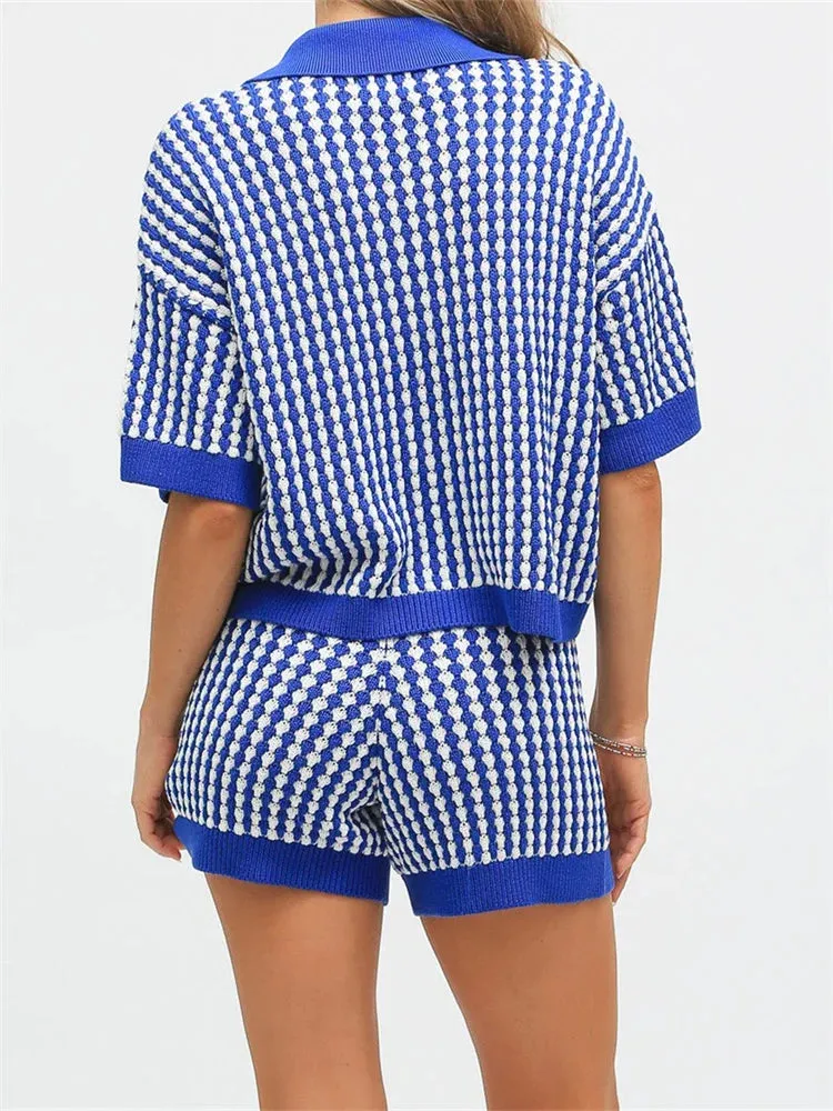 Button-Up Top & Shorts Knitted Loungewear