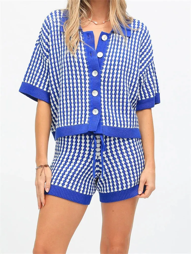 Button-Up Top & Shorts Knitted Loungewear