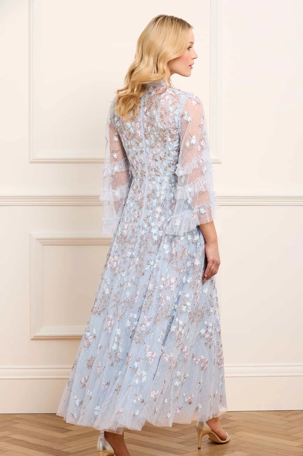 Slim Silhouette Everett Bloom Round Neck Ankle Gown