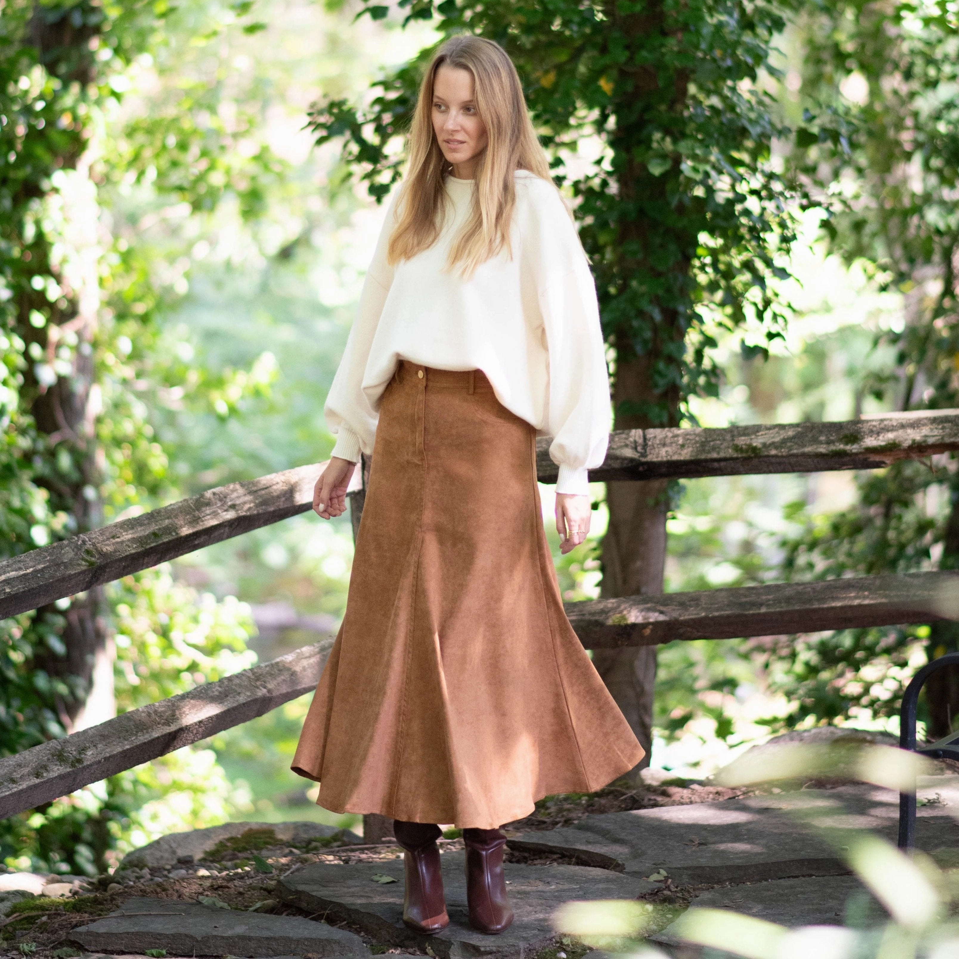 Suede Maxi Skirt | Camel Anti Static Lining Stretchy