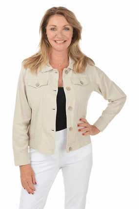 Button-Front Linen-Blend Jacket StretchTechnology Loose Blouse
