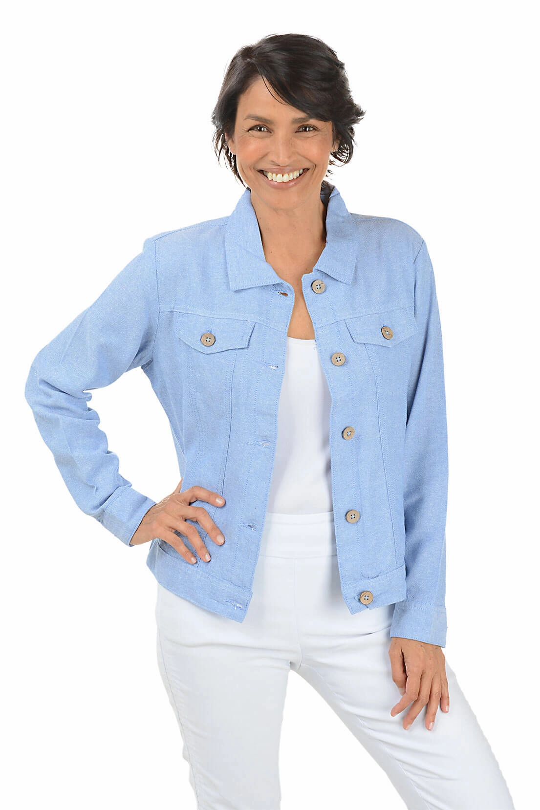 Button-Front Linen-Blend Jacket ColorfastMaterial Moisture Wicking Technology