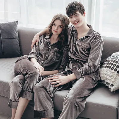 Buy Couple Gold Velvet Long Sleeve Pajamas (Luxury Comfort) - Fashionzapp