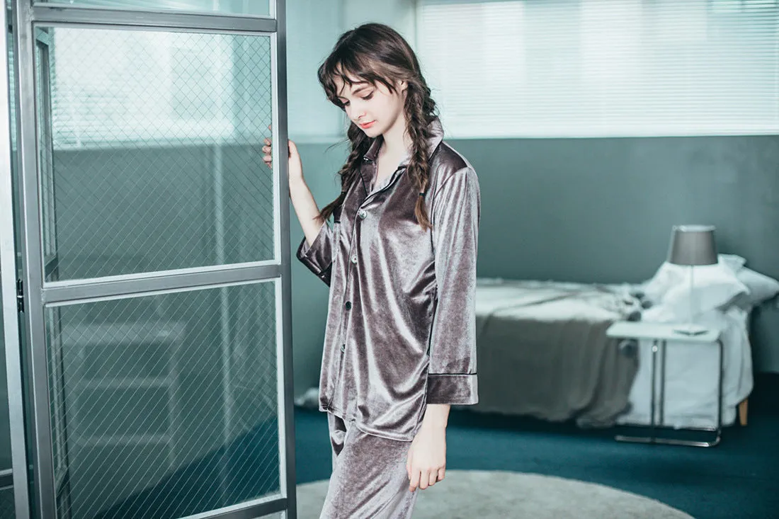 Buy Couple Gold Velvet Long Sleeve Pajamas (Luxury Comfort) - Fashionzapp