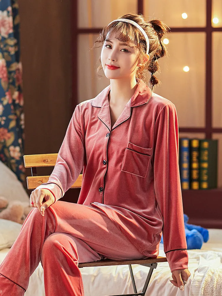 Buy Couple Gold Velvet Long Sleeve Pajamas (Luxury Comfort) - Fashionzapp