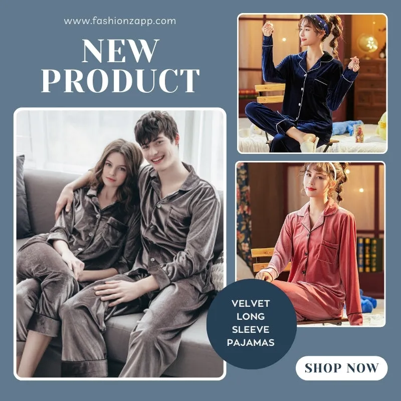 Buy Couple Gold Velvet Long Sleeve Pajamas (Luxury Comfort) - Fashionzapp