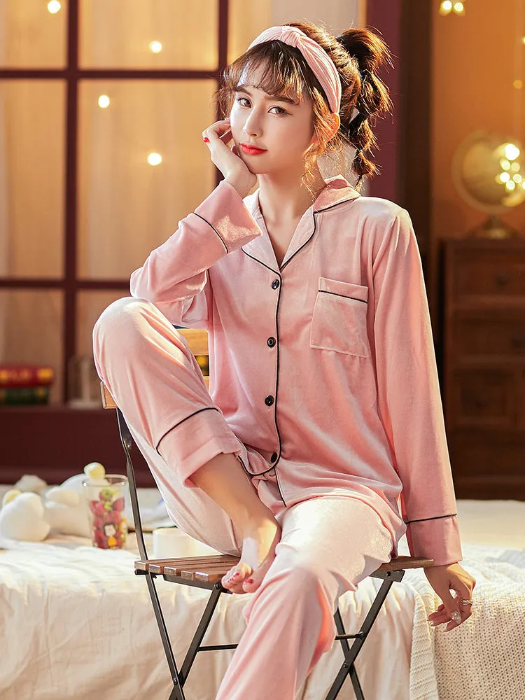 Buy Couple Gold Velvet Long Sleeve Pajamas (Luxury Comfort) - Fashionzapp