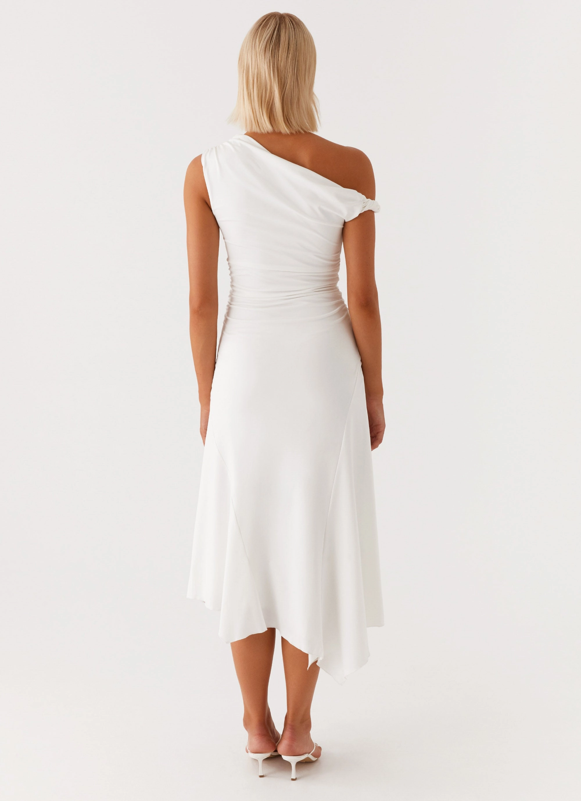 Byron Midi Dress - White Square-Neck Soft Structure