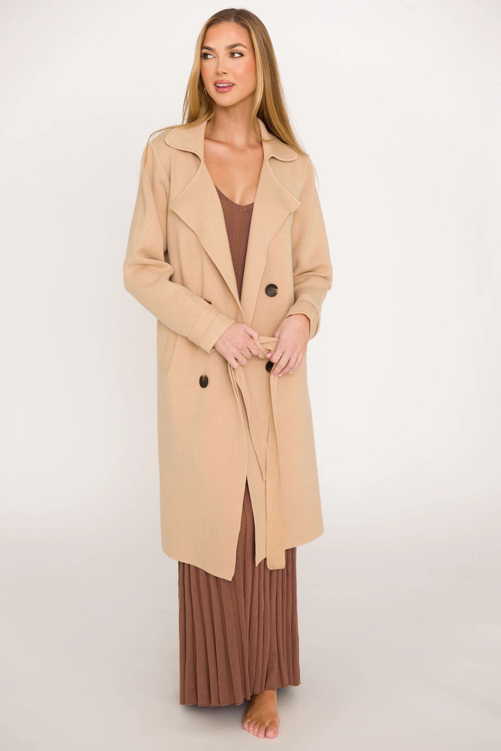 Cozy Knit EcoCertified Cadenza Cashmere-Blend Peacoat in Camel *LUXURY ITEM*