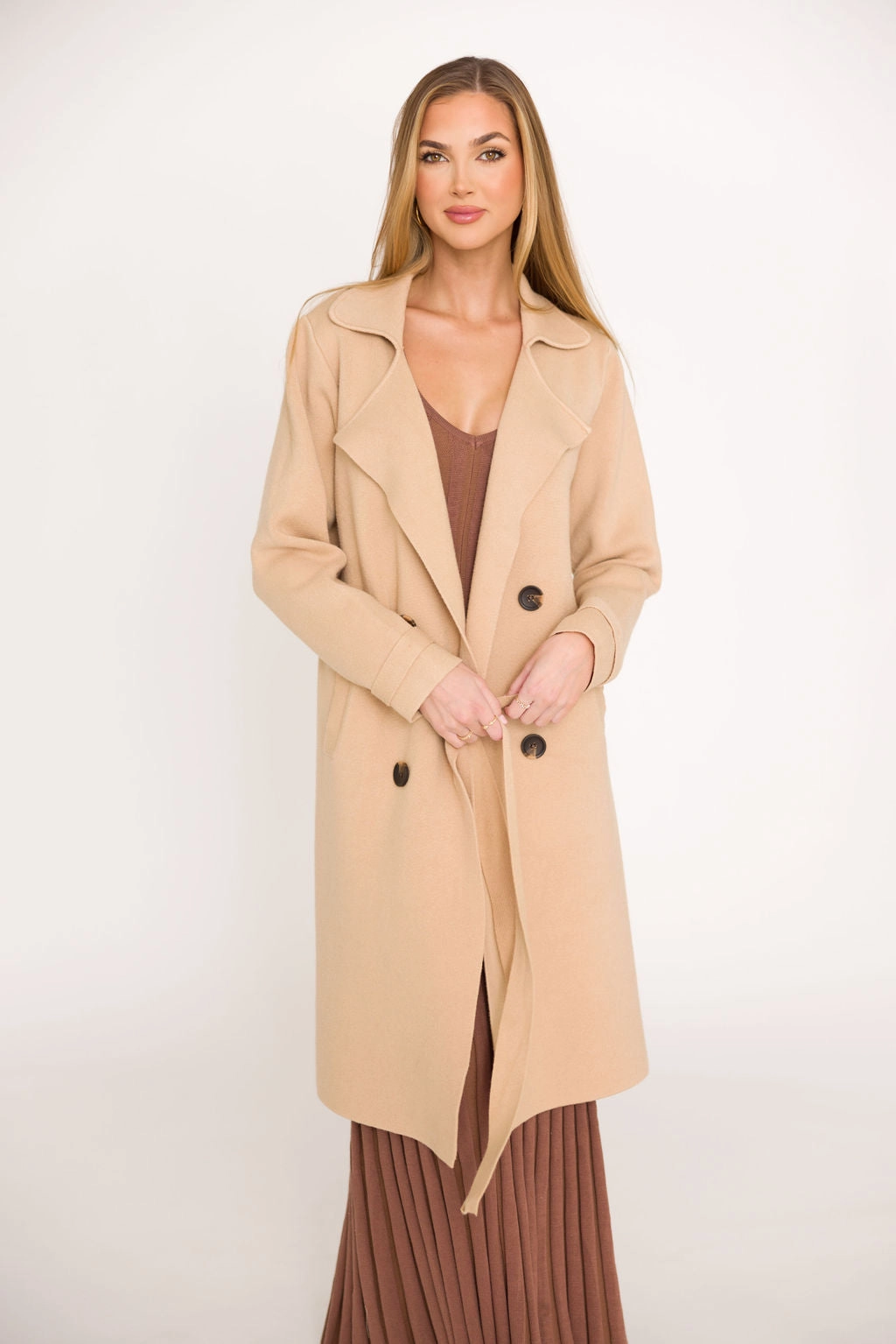 Cadenza Cashmere-Blend Peacoat in Camel *LUXURY ITEM* DoubleStitched