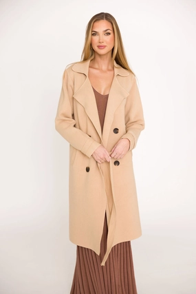 Cadenza Cashmere-Blend Peacoat in Camel *LUXURY ITEM* DoubleStitched