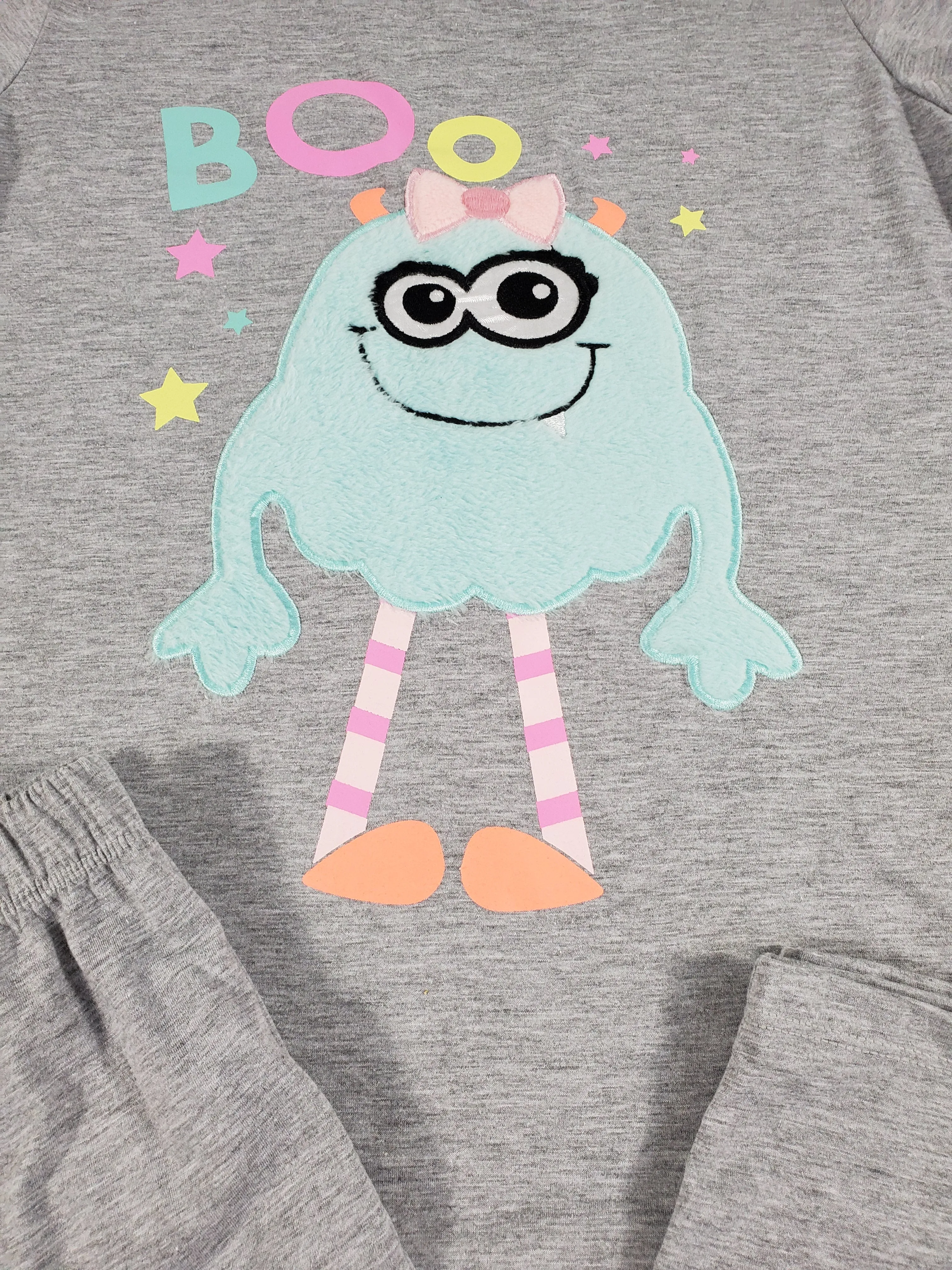 California Women's pajama set gray pants gray short sleeve shirt cute jade monster image