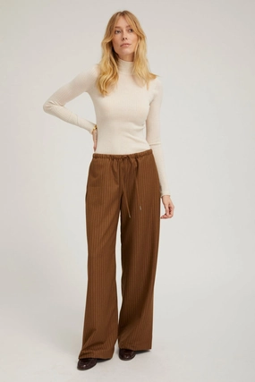 Camel Stripe Drawstring Pants Anti Static Fabric