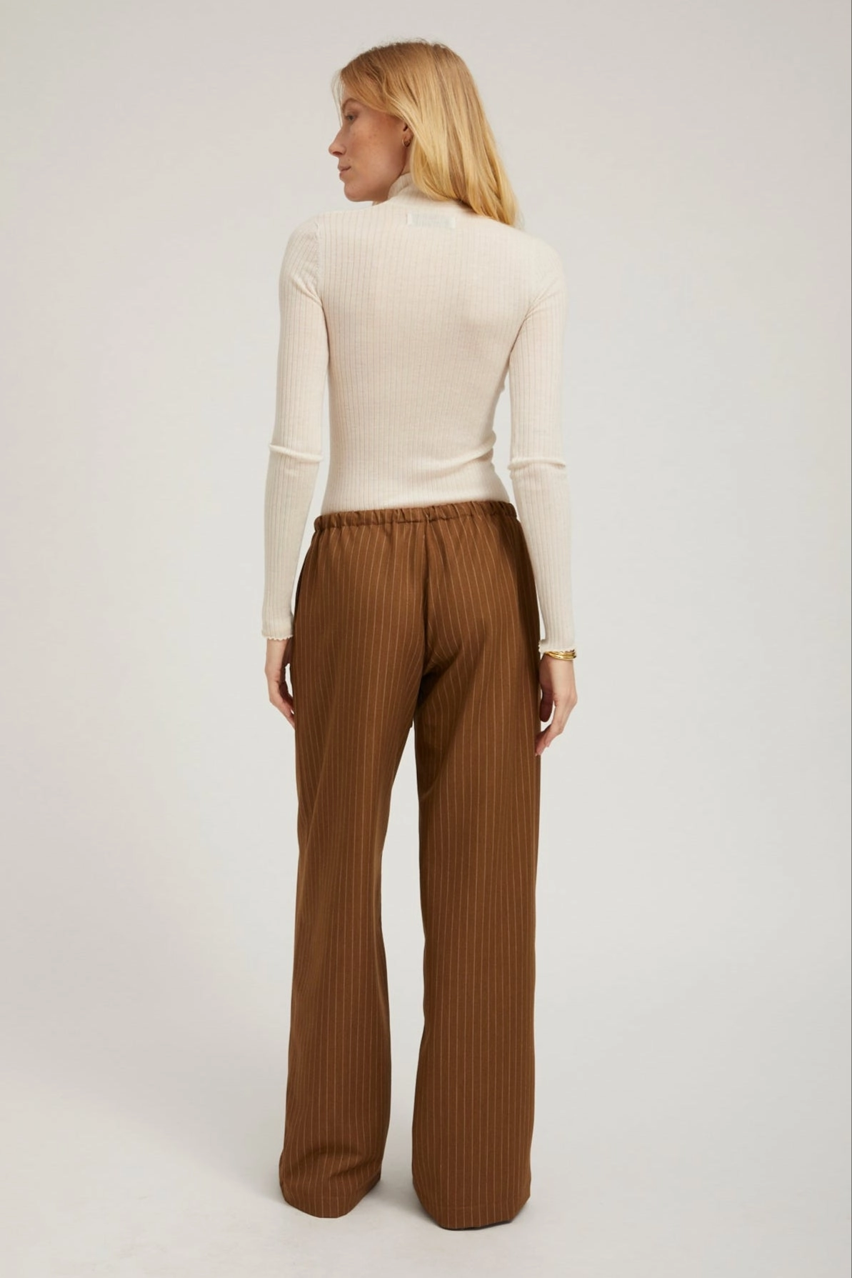 Camel Stripe Drawstring Pants Easy Layer