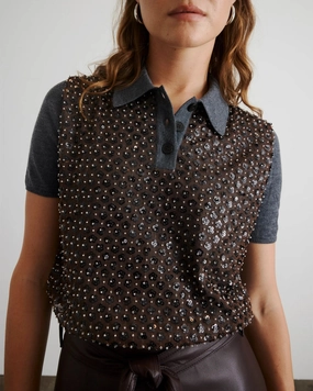 Camilla Knit Top Dark Heather Grey/Bronze Multi ConvertibleCollarSystem HeatSealed Seams