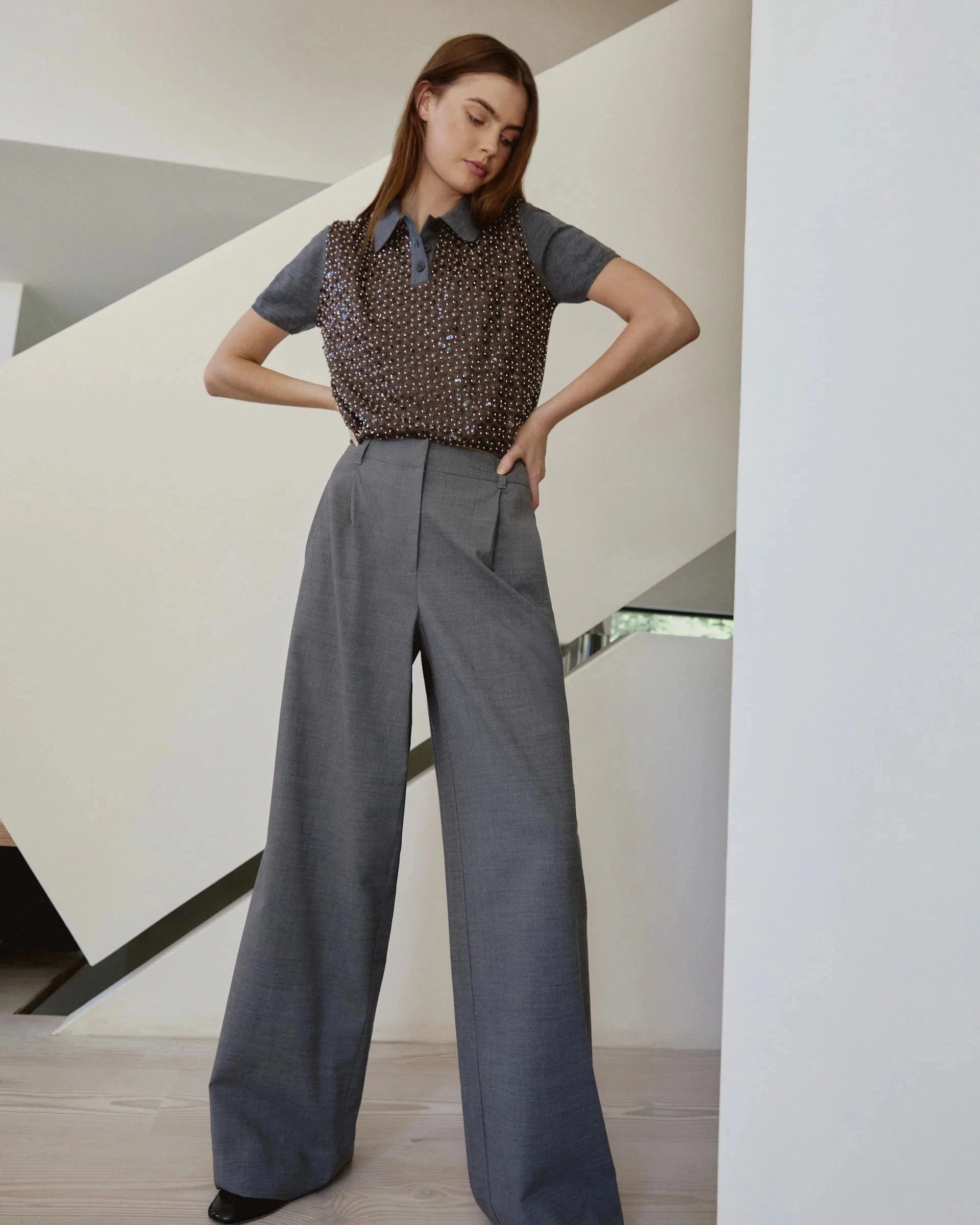 Camilla Knit Top Dark Heather Grey/Bronze Multi Breathable Mesh Insert