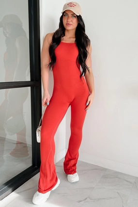 VentedBack Can You Dig It Sleeveless Bodycon Jumpsuit (Red)