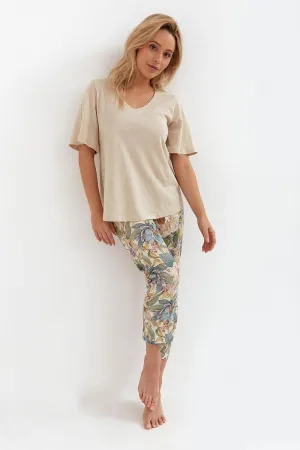 Cana melange shirt, cotton pants womens pajamas