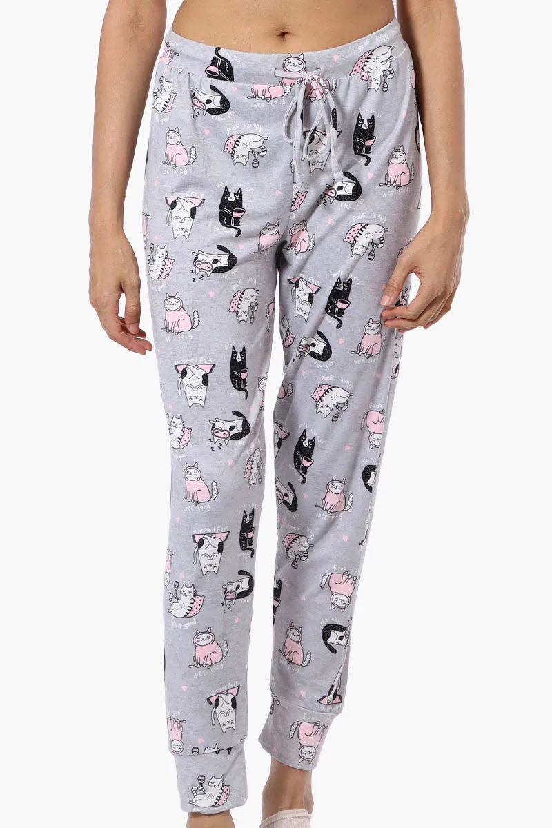Canada Weather Gear Cat Pattern Tie Waist Pajama Bottoms - Grey