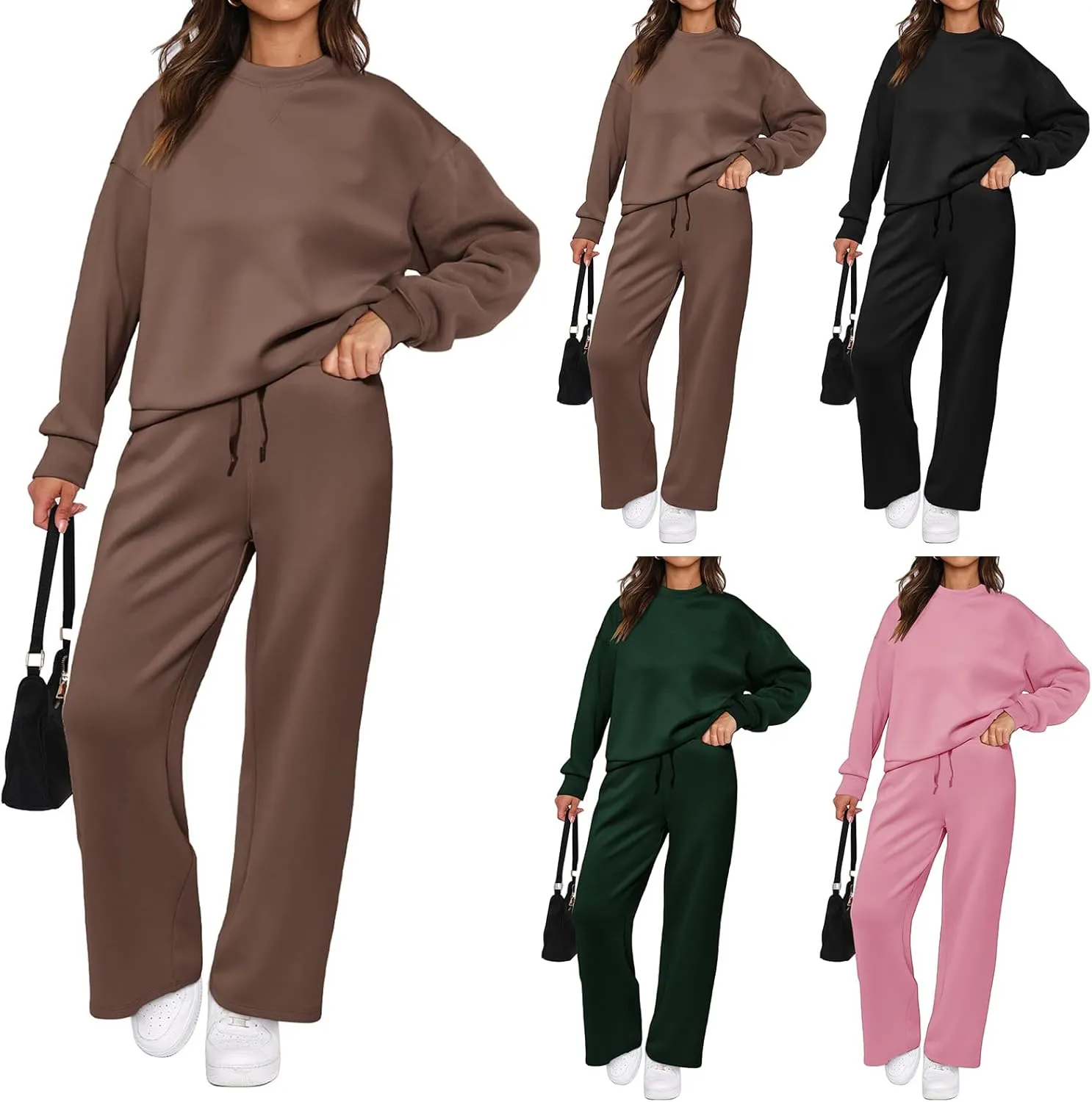 Canbebig Knit Sets Two Piece Women Long Sleeve Pullover Tops and Wide Leg Lounge Pants Sets Casual Tracksuit Loungewear