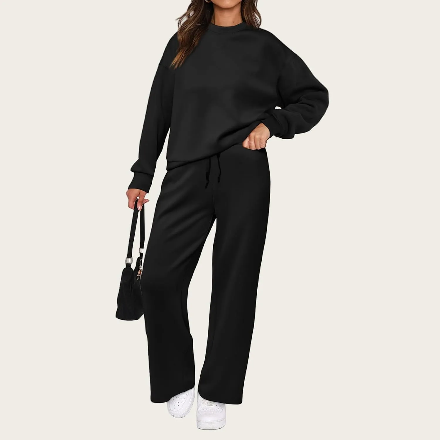 Canbebig Knit Sets Two Piece Women Long Sleeve Pullover Tops and Wide Leg Lounge Pants Sets Casual Tracksuit Loungewear