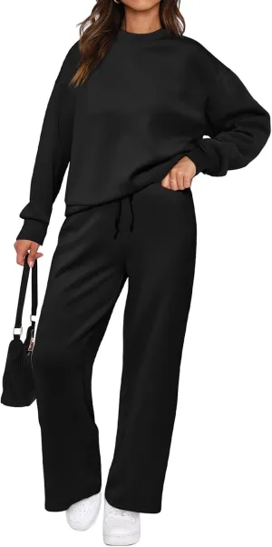 Canbebig Knit Sets Two Piece Women Long Sleeve Pullover Tops and Wide Leg Lounge Pants Sets Casual Tracksuit Loungewear