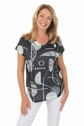 Canvas Short Sleeve Slub Knit Top Lightweight Blouse