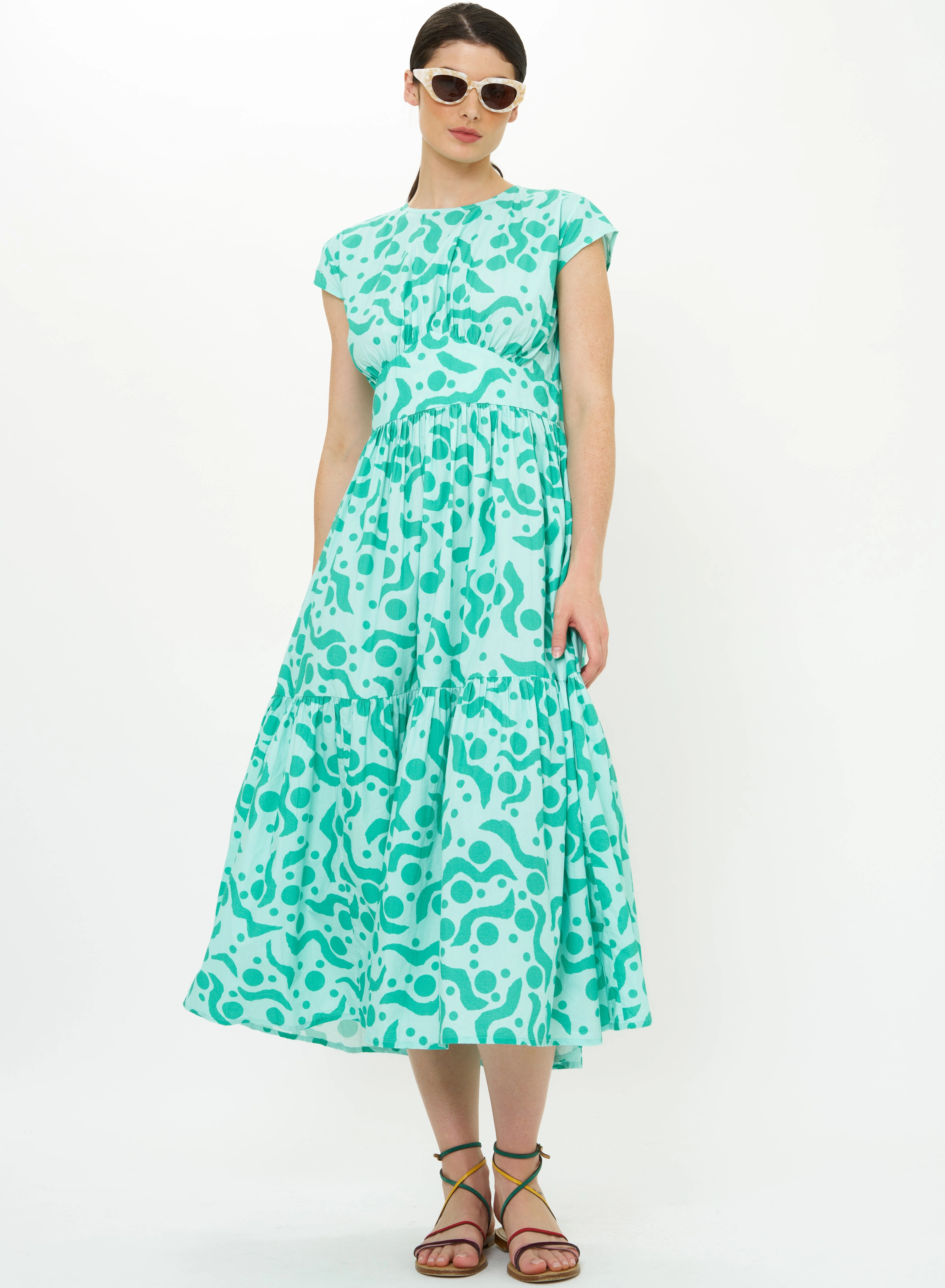 Cap Sleeve Midi Acadia Aqua Smooth Detail