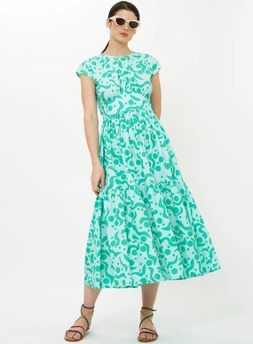 Layered Look Cap Sleeve Midi Acadia Aqua