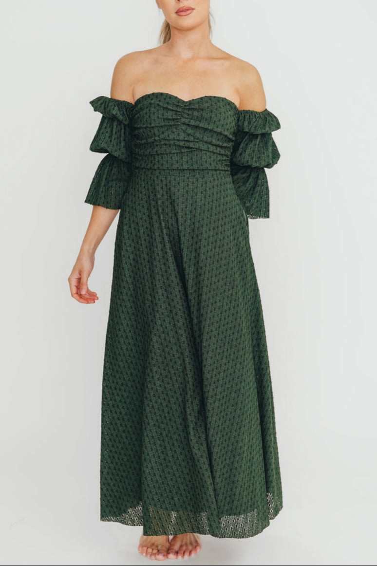 Festival Mood Corrine Tiered Sleeve Maxi Dress with Pockets in Hunter Green - Bump Friendly