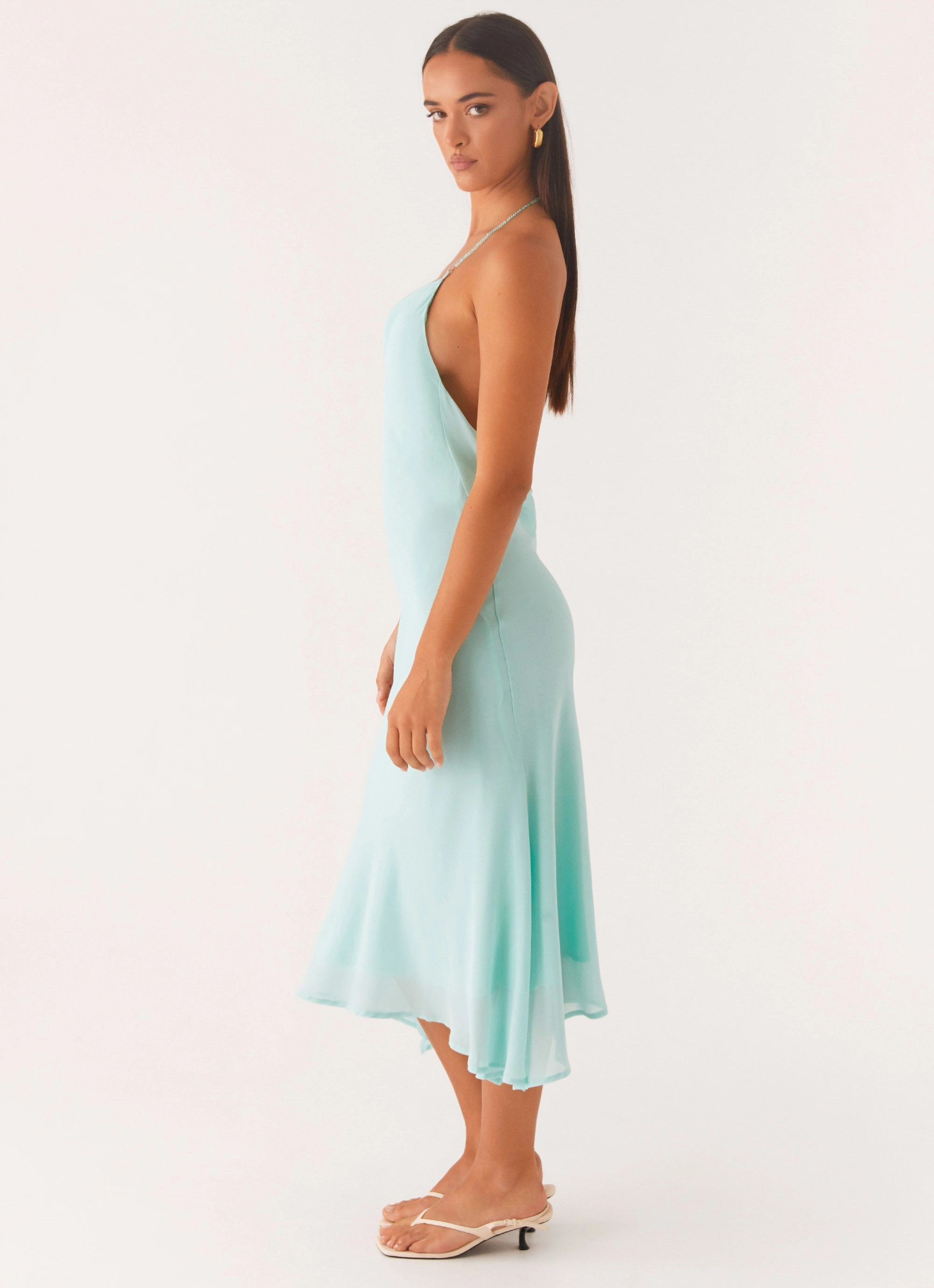 Stylish day dress Contemporary Layer Deep Dive Midi Dress - Pale Blue