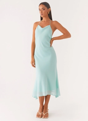 Deep Dive Midi Dress - Pale Blue Wrinkle-Resistant Dance-Party
